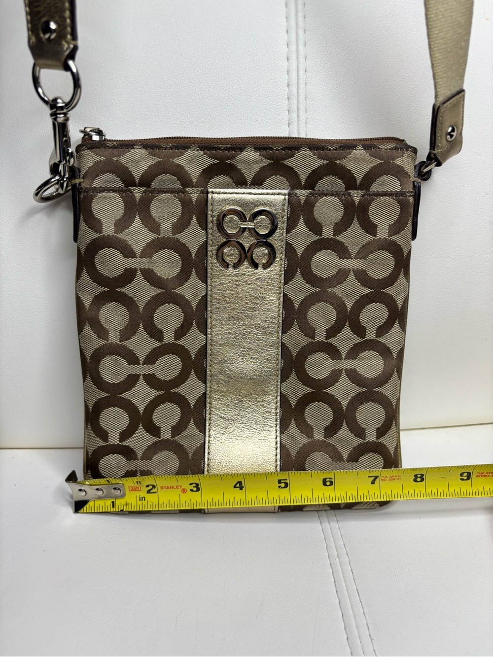 Coach Signature Stripe File Bag / Crossbody Pouch in Brown & Gold - Picture 15 of 16